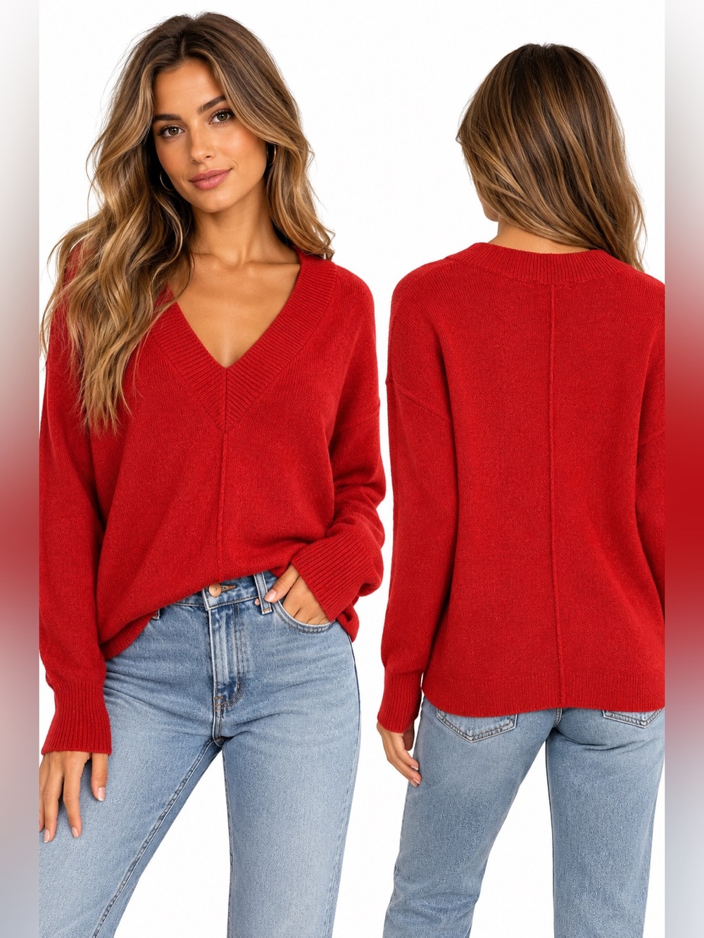 Madewell Red V-Neck Merino Wool Blend Sweater Size M NWT